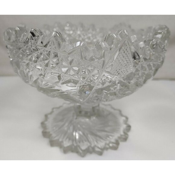 Vintage Imperial EAPG Compote Nuncut Swirl Tooth Edge Whirling Star Glass Dish - Picture 9 of 12